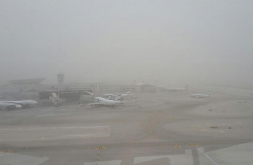 A view of Ben-Gurion Airport as dust storms descend on Israel (photo credit: ISRAEL AIRPORTS AUTHORITY)