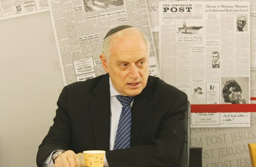 Executive Vice Chairman of the Conference of Presidents of Major American Jewish Organizations, Malcolm Hoenlein, visits the offices of ‘The Jerusalem Post.’ (photo credit: SAM SOKOL)