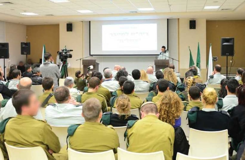 IDF OFFICERS attend the ceremony marking the opening of a Military Intelligence Branch school in Ashalim in the South (photo credit: IDF SPOKESMAN’S UNIT)