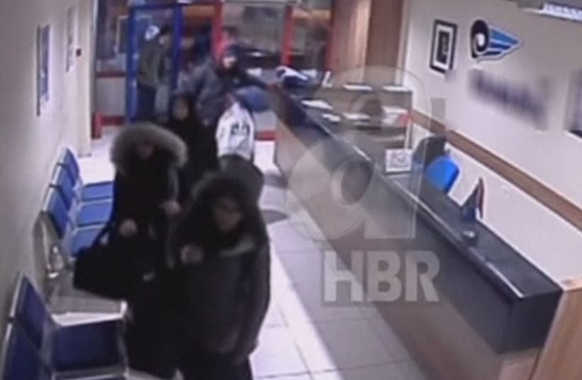 Three British schoolgirls, thought to be trying to join militant Sunni Islamist group Islamic State, boarding a bus in Istanbul's Esenler district (photo credit: screenshot)