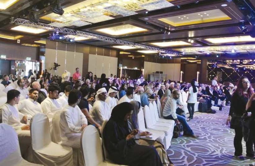 A diverse crowd gathers to listen to a speaker at one of the panels of the Emirates Literature Festival. (photo credit: SETH J. FRANTZMAN)