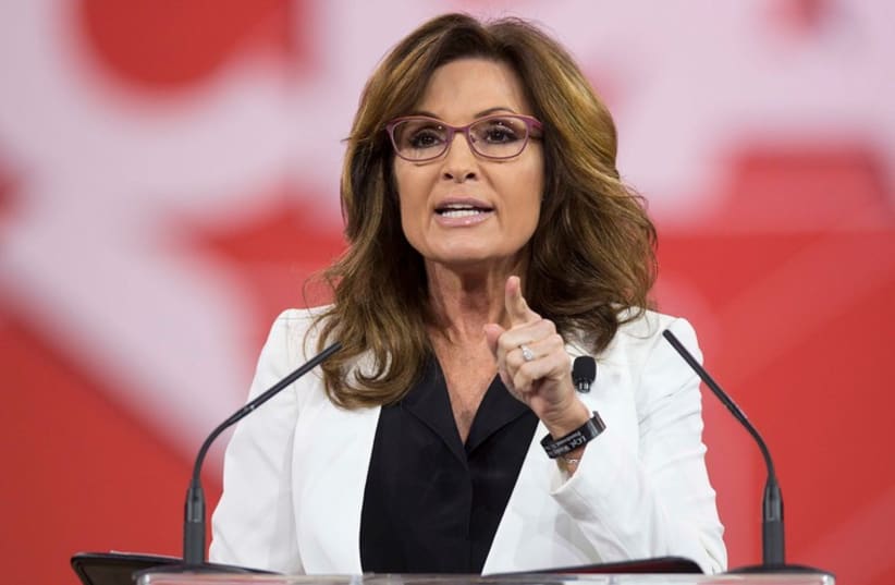 Former Republican Governor of Alaska Sarah Palin speaks at the 42nd annual Conservative Political Action Conference (CPAC) at National Harbor, Maryland February 26 (photo credit: REUTERS)