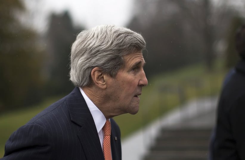 John Kerry in Lausanne, Switzerland, March 21, 2015 (photo credit: REUTERS)