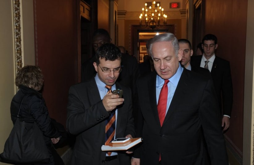 Benjamin Netanyahu and former spokesperson Liran Dan (photo credit: PRIME MINISTER'S OFFICE)