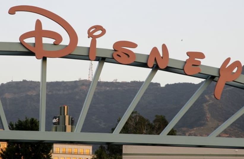 A part of the signage at the main gate of The Walt Disney Co. is pictured in Burbank, California (photo credit: REUTERS)