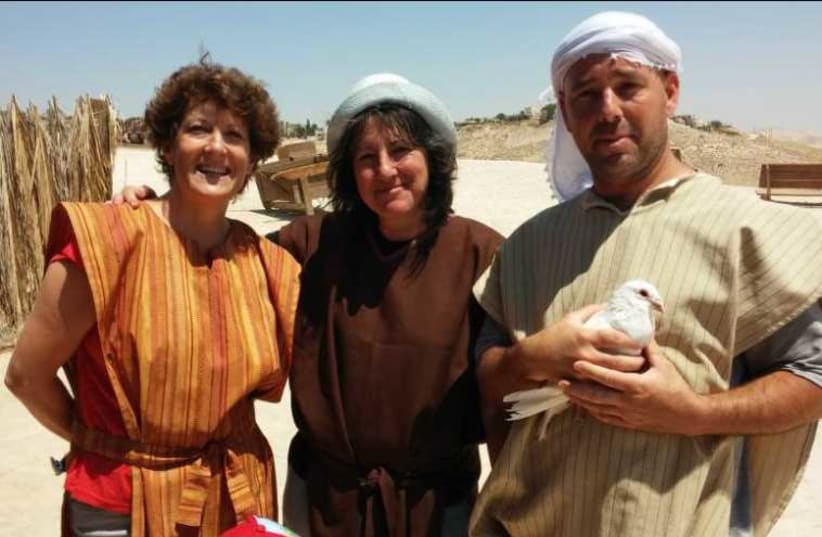 TOUR ADUMIM co-founders Shelley Brinn, center, and Tali Frank Horwitz, left, at Genesis Land in Yishuv Alon. (photo credit: Courtesy)