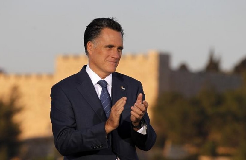 US Republican Presidential candidate Mitt Romney delivers foreign policy remarks in Jerusalem (photo credit: REUTERS)