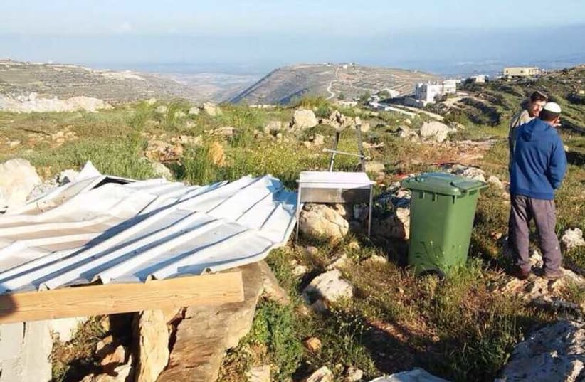 A structure the IDF destroyed at West Bank outpost, March 31, 2015 (photo credit: GUSH ETZION REGIONAL COUNCIL)