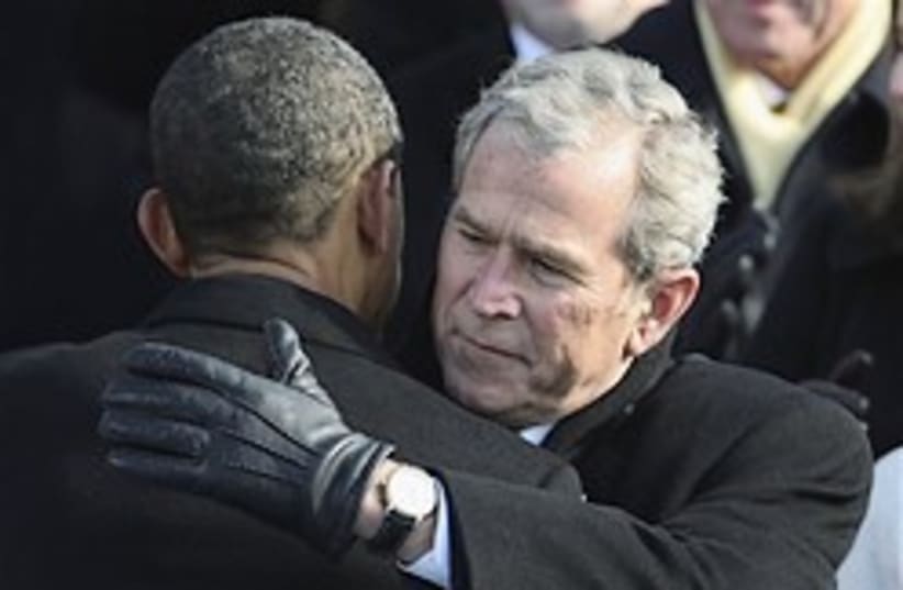bush hugging obama 248.88 (photo credit: AP)