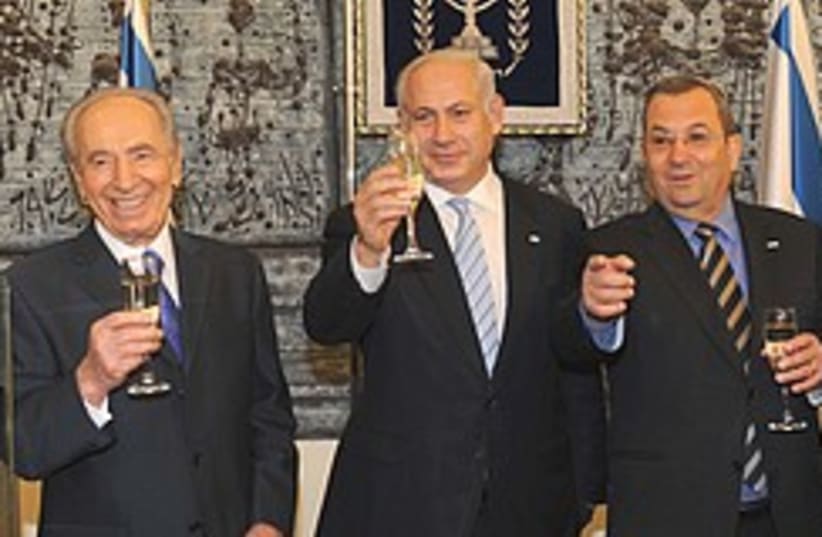 Netanyahu, Peres, Barak get drunk 248.88 (photo credit: Beit Hanassi )