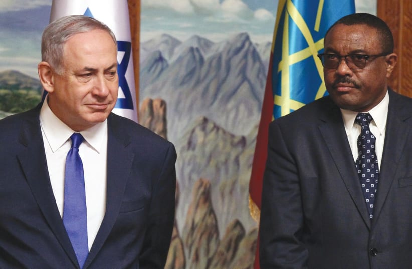 Prime Minister Benjamin Netanyahu and his Ethiopian counterpart Hailemariam Desalegn last year. ‘One reason for Netanyahu’s outreach to non-traditional allies such as China, India and countries in Africa is likely based on the realization that Israel should not, and does not have to, solely rely on  (photo credit: REUTERS)