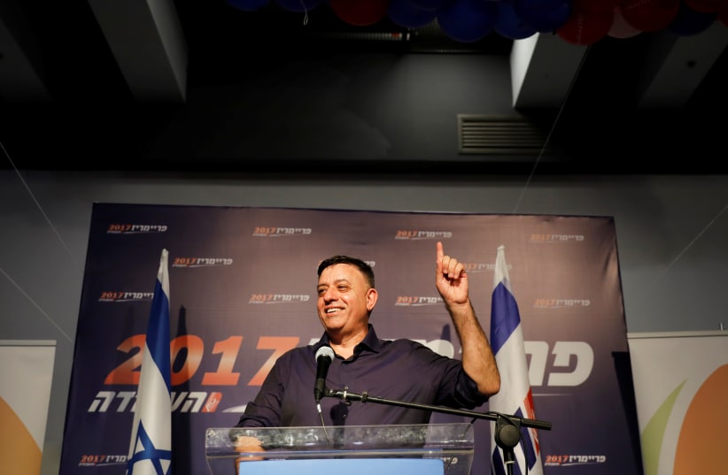 Avi Gabbay, the new leader of Israel's centre-left Labor party, delivers his victory speech after winning the Labor party primary runoff, at an event in Tel Aviv (photo credit: REUTERS/AMIR COHEN)