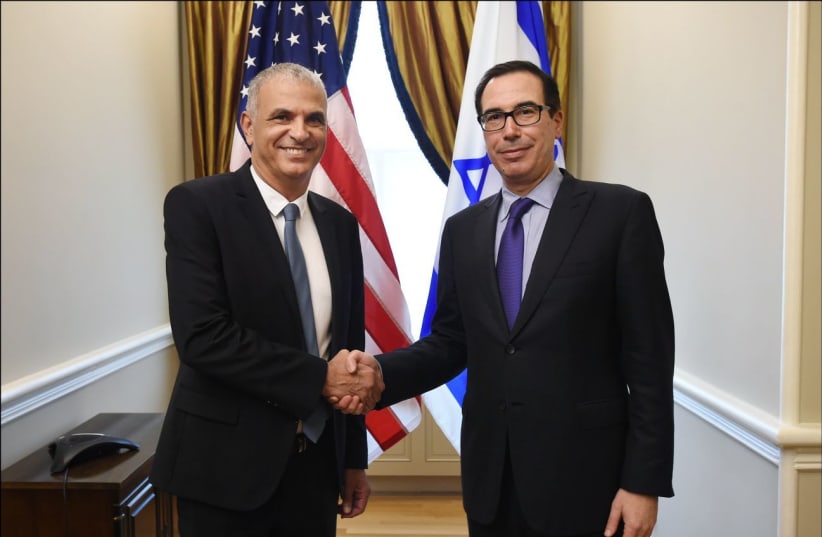 Finance Minister Moshe Kahlon and United States Treasury Secretary Steven Mnuchin, July 25, 2017. (photo credit: Courtesy)