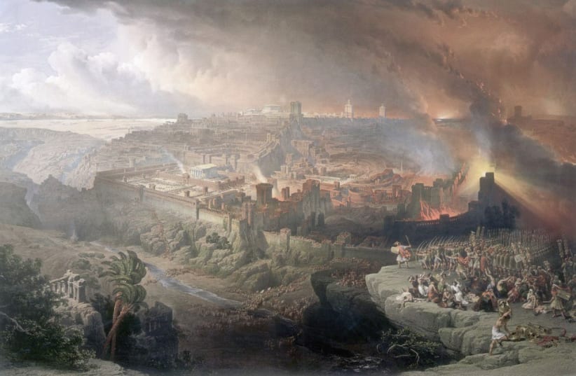 The Siege and Destruction of Jerusalem by David Roberts 1850 (photo credit: Wikimedia Commons)
