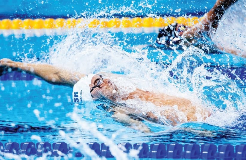 Israeli swimmer Yakov Toumarkin failed to progress to the semifinals of the 200-meter backstroke at the world championships in Budapest yesterday, finishing in 23rd place overall (photo credit: ASAF KLIGER)