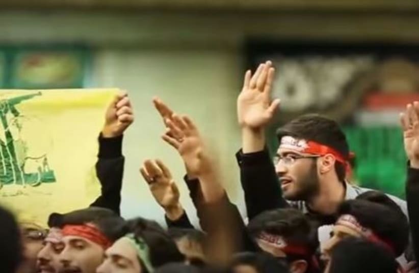 Hezbollah operatives swearing allegiance to Iran's Supreme Leader Ayatollah Ali Khamenei, July 2017. (photo credit: screenshot)