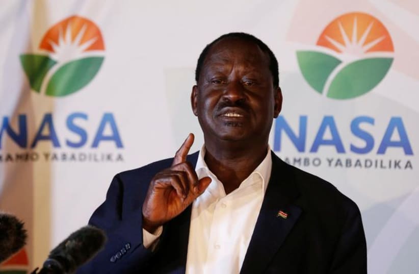 Kenyan opposition leader Raila Odinga, the presidential candidate of the National Super Alliance (NASA) coalition, address a news conference on the concluded presidential election in Nairobi, Kenya, August 9, 2017.  (photo credit: REUTERS)