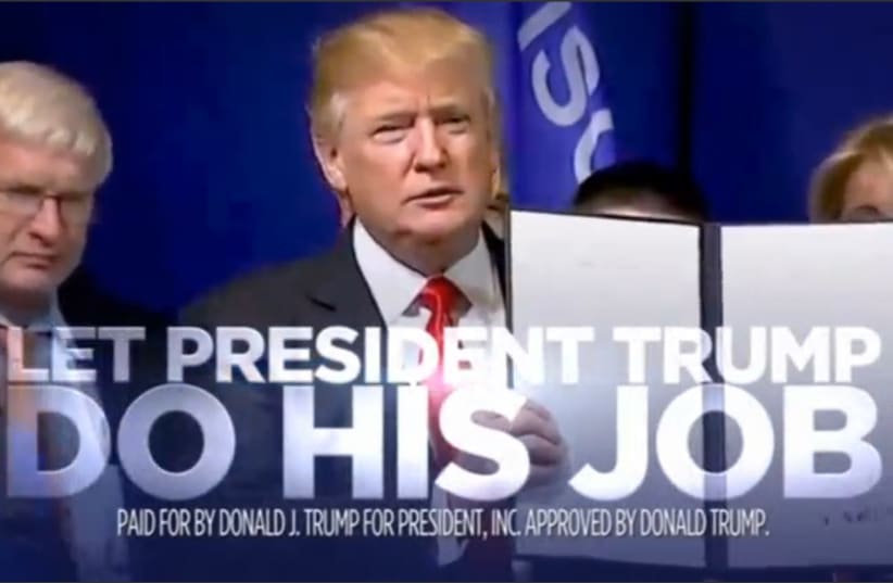 A screencapture of the campaign video to re-elect President Donald Trump (photo credit: screenshot)