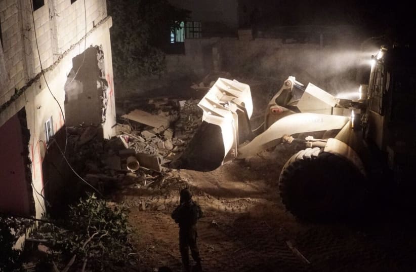 Demolition of al-Abed family home comes less than a month after deadly attack  (photo credit: COURTESY IDF SPOKESMAN'S OFFICE)