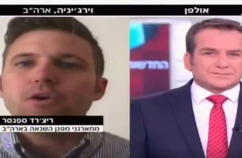White nationalist leader Richard Spencer on Israel's Channel 2 (photo credit: CHANNEL 2)