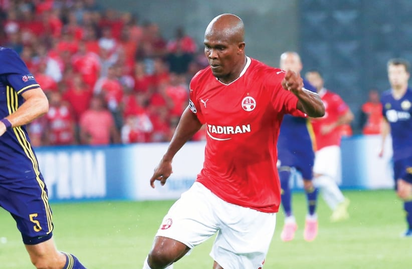 After netting a stunning volley in the first-leg 2-1 win over Maribor in the Champions League playoffs, Hapoel Beersheba forward Anthony Nwakaeme is one of the players coach Barak Bachar may choose to rest on Saturday when the defending champion begins its Premier League campaign against Maccabi Net (photo credit: DANNY MARON)