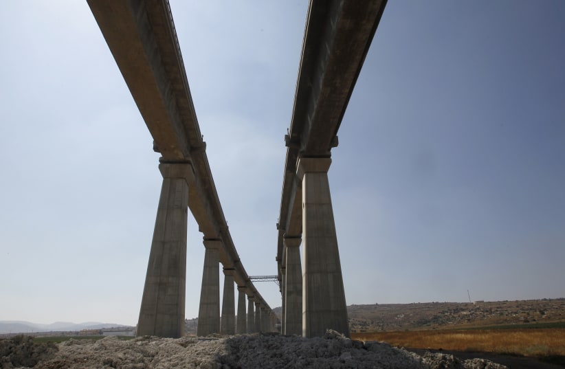 A bridge, part of Israel Railways' Jerusalem High Speed Link project, is seen near the Israeli town of Modiin July 7, 2012.  (photo credit: REUTERS/BAZ RATNER)