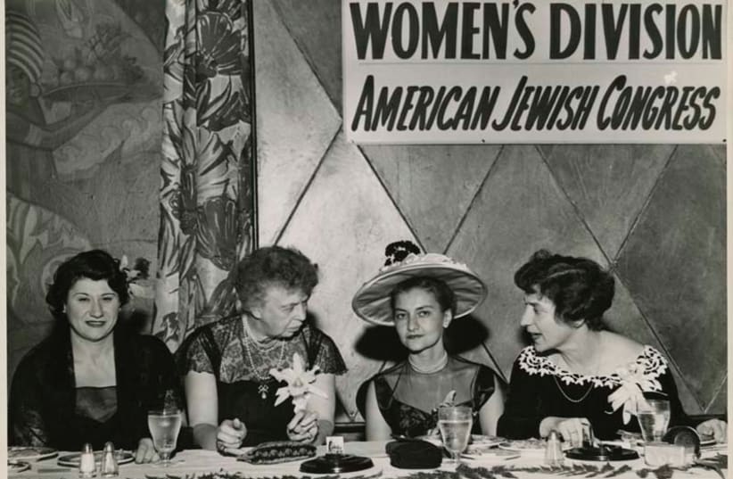 ELEANOR ROOSEVELT (second from left) converses with members of the American Jewish Congress’s women’s division at its annual Hanukka luncheon in 1955. (photo credit: AMERICAN JEWISH HISTORICAL SOCIETY)