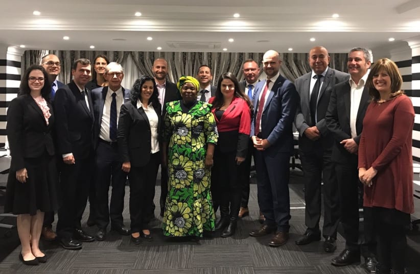 Members of Knesset and South African Jewish communal officials meet with former South African cabinet minister and Chairperson of the African Union Nkosazana Dlamini-Zuma in Johannesburg (photo credit: COURTESY OF THE EMBASSY OF ISRAEL IN PRETORIA)