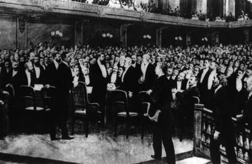 The delegates at the First Zionist Congress, held in Basel, Switzerland, in 1897. (photo credit: Wikimedia Commons)