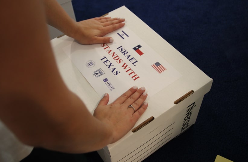 A box packaged by the Embassy of Israel in Washington following Hurricane Harvey (photo credit: EMBASSY OF ISRAEL)