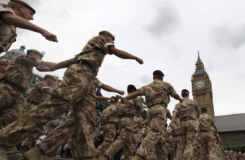 British Army soldiers from 11 Light Brigade march to Parliament in central London June 7, 2010. (photo credit: REUTERS)