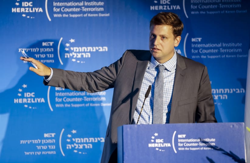Brian Fishman, Lead Policy Manager--Counterterrorism at Facebook speaks at the ICT Conference n Herzliya (photo credit: KFIR BOLOTIN/ICT)