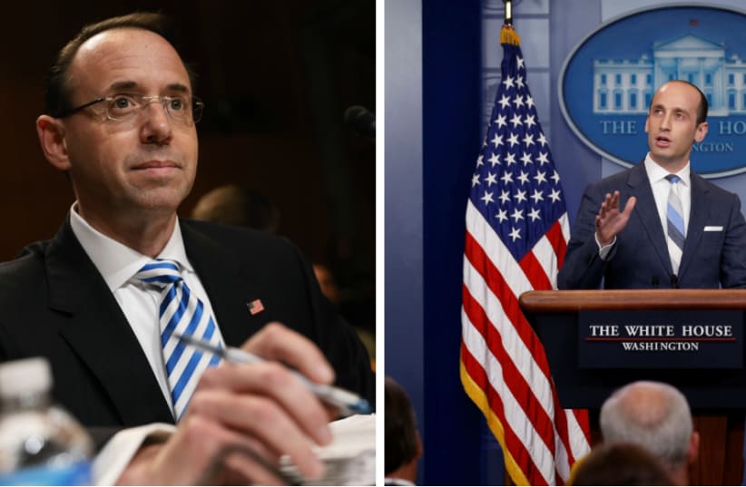Rod Rosenstein (right) and Stephen Miller   (photo credit: REUTERS FILE PHOTOS)