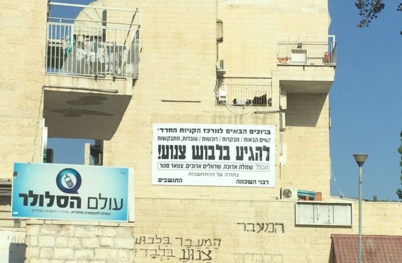 Signs demanding women dress modestly in Beit Shemesh spark battle with court.  (photo credit: ALISA COLEMAN)