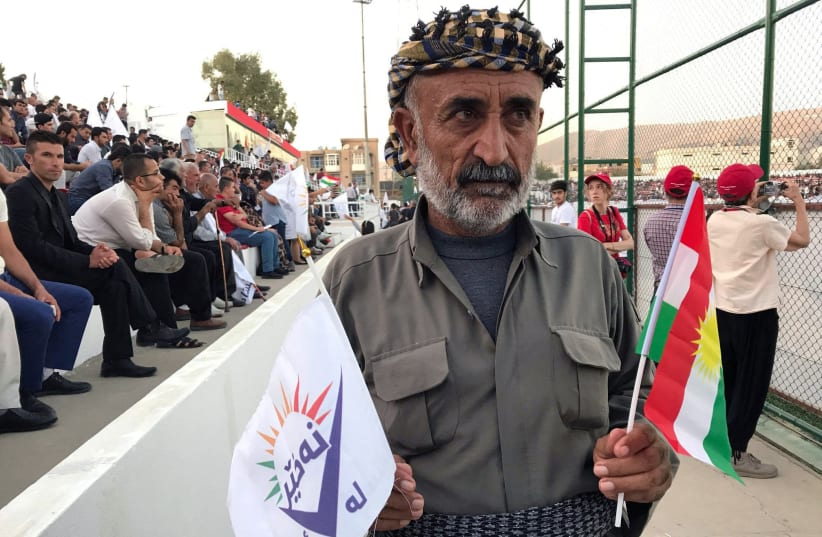 A supporter of the "NO For Now" movement attends a rally calling on Iraqi Kurds to vote against the referendum, in Sulaimaniyah, Iraq (photo credit: REUTERS/RAYA JALABI)