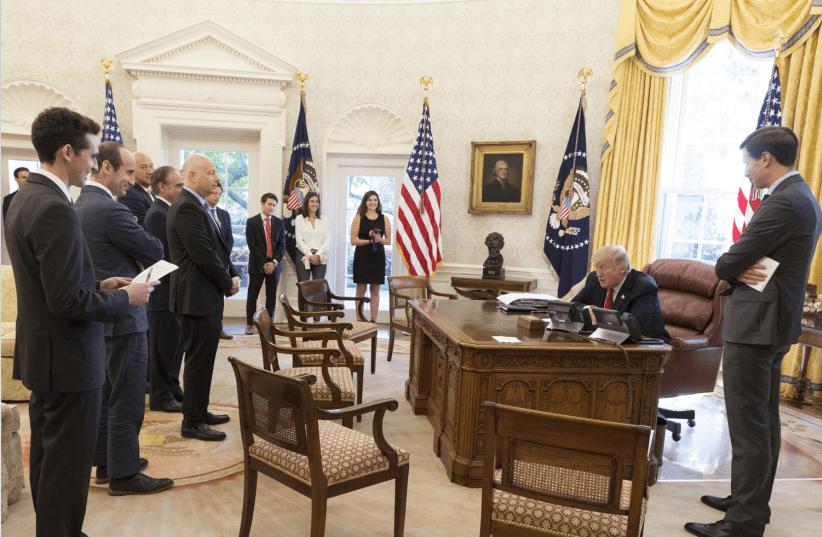 President Donald Trump speaks with Jewish leaders via phone  (photo credit: COURTESY WHITE HOUSE)