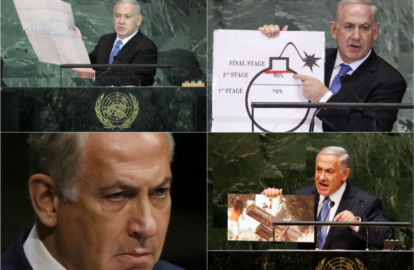 Prime Minister Benjamin Netanyahu during various speeches at the United Nations. (photo credit: REUTERS)