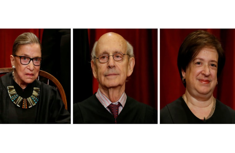 Supreme Court Justices Ruth Bader Ginsburg (Left) Stephen Bryer and Elana Kagan (photo credit: REUTERS FILE PHOTOS)