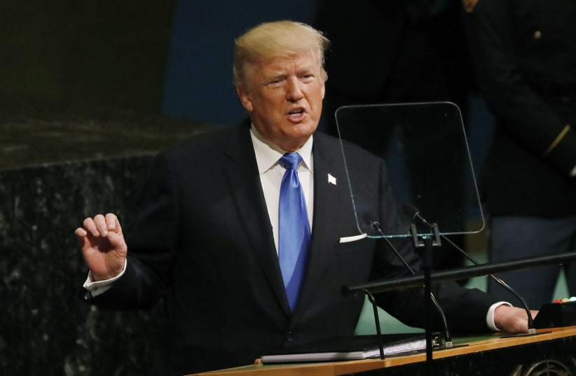 US President Donald Trump addresses the 72nd United Nations General Assembly at U.N. headquarters in New York (photo credit: REUTERS/SHANNON STAPLETON)