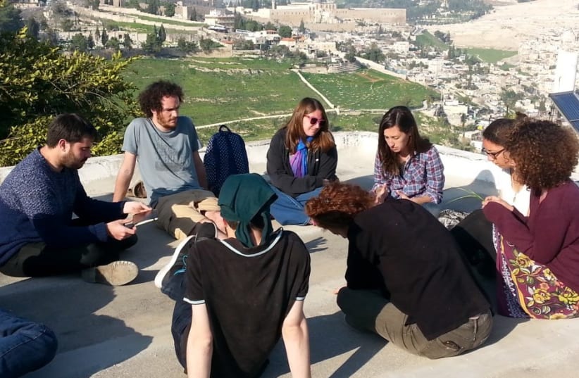 Achvat Amim participants on the roof of the Willy Brandt Center in Jerusalem, January 2016. (photo credit: A. DANIEL ROTH)