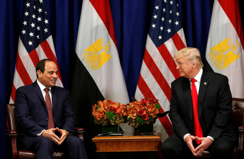 US President Donald Trump meets with Egyptian President al-Sisi at the United Nations General Assembly on September 20, 2017.  (photo credit: REUTERS)