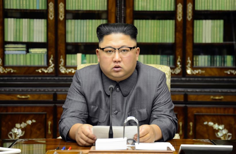 North Korea's leader Kim Jong Un makes a statement regarding US President Donald Trump's speech at the UN general assembly, in this undated photo released by North Korea's Korean Central News Agency (KCNA) in Pyongyang September 22, 2017. (photo credit: KCNA/ REUTERS)