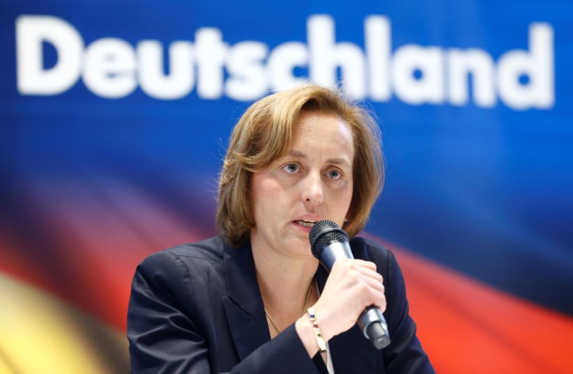 Member of the European Parliament Beatrix von Storch speaks at a press conference of the Germany's far-right Alternative for Deutschland (AfD) party in Berlin (photo credit: HANNIBAL HANSCHKE/REUTERS)