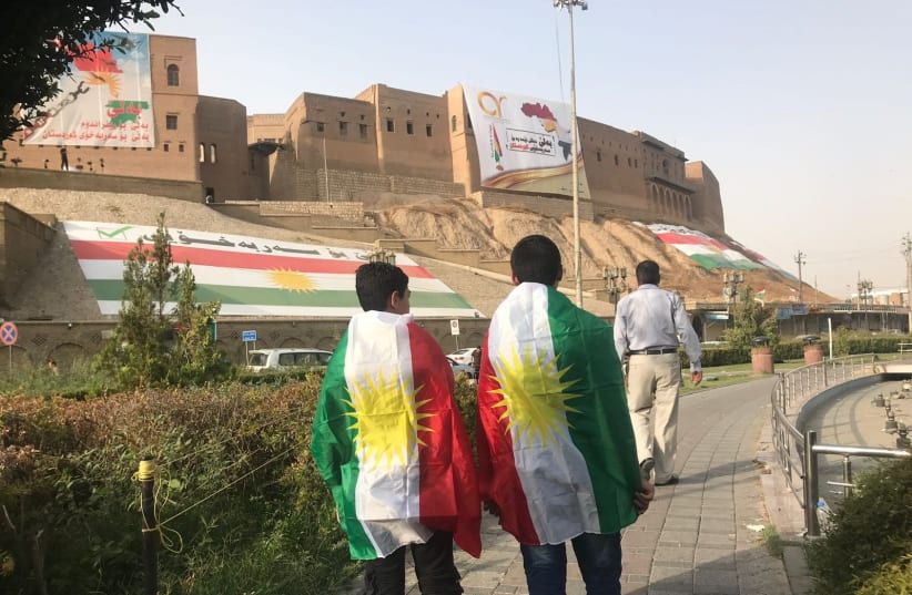 Kurds in Erbil, Iraq, on the day of the independence referendum on September 25, 2017. (photo credit: SETH J. FRANTZMAN)