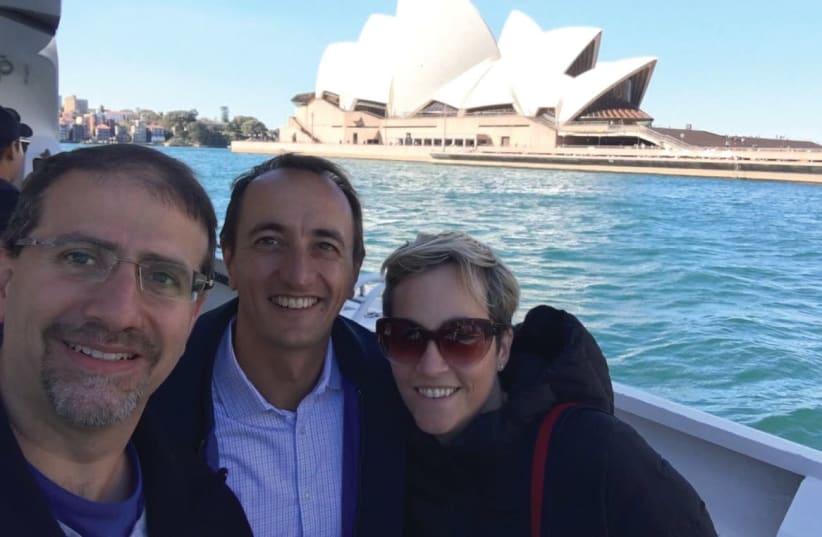 Former US ambassador Dan Shapiro with former Australian ambassador Dave Sharma and his wife, Rachel Lord, in Sydney. (photo credit: COURTESY DAVE SHARMA)