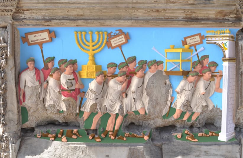 ‘Our ancestors saw the images on the Arch in an array of colors’: The ‘colorized’ Spoils Panel. (photo credit: ARCH OF TITUS PROJECT)