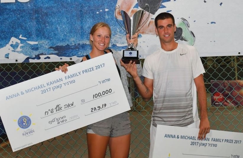 Tennis stars Lina Glushko and Ben Patael (photo credit: ALEX GOLDENSTEIN/ISRAEL TENNIS ASSOCIATION)
