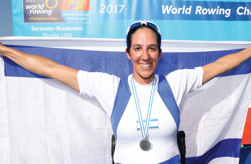 Israeli paralympian rower Moran Samuel takes silver medal at World Championships. (photo credit: DETLEV SEYB)
