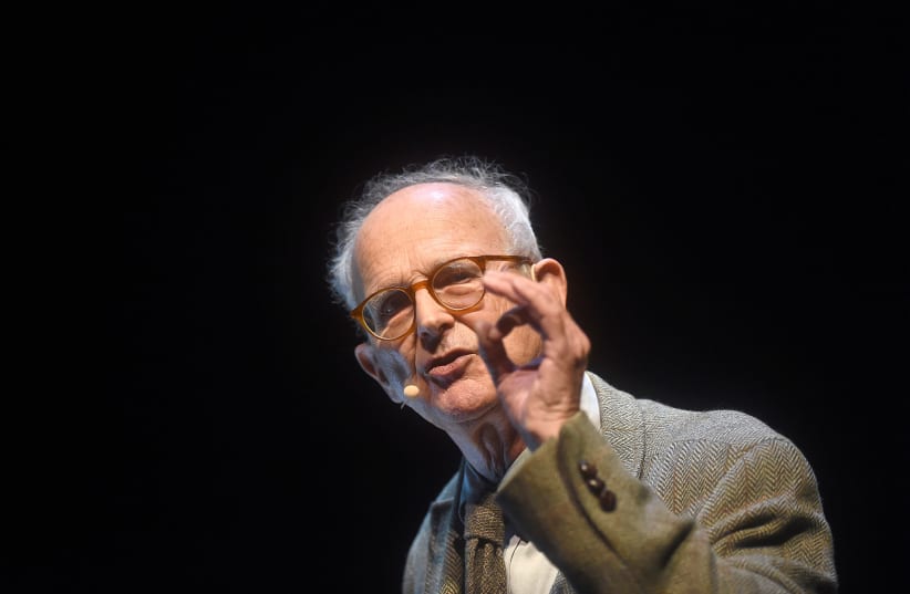 Nobel prize winner MIT Professor Emeritus of Physics Rainer Weiss delivers a lecture on gravitational waves (photo credit: NOAH BERGER / REUTERS)