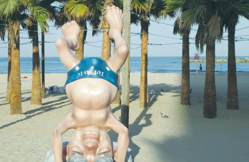 A STATUE OF David Ben-Gurion shows Israel’s first prime minister doing a headstand on Frishman Beach in Tel Aviv. (photo credit: WIKIMEDIA)